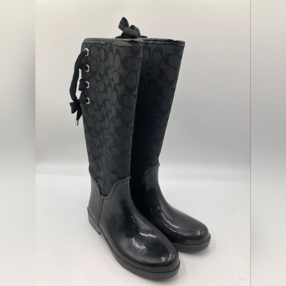 COACH Designer Tristee Black Signature inner fleece rain boots 8
